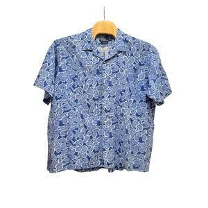 Polo Ralph Lauren Caldwell Shirt Mens XXL Blue Linen Cotton Hibiscus Floral Read